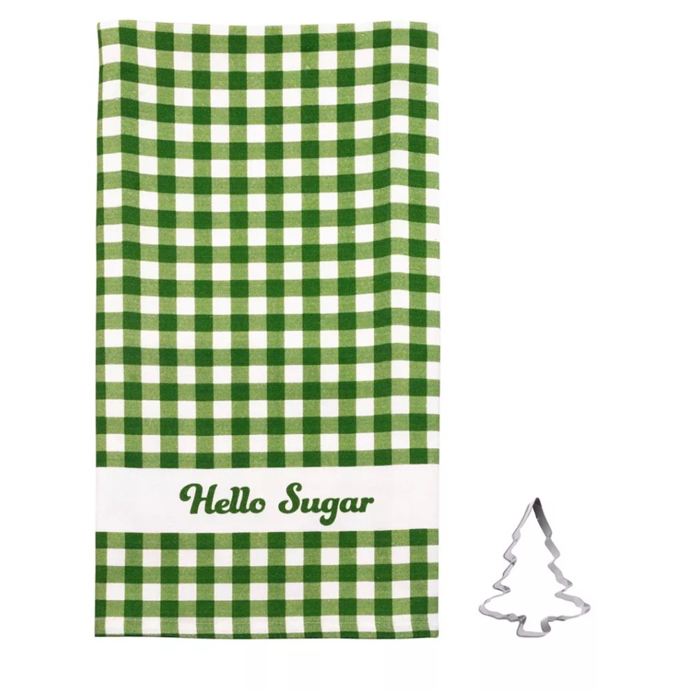 Draper James Green Checkered Kitchen Towel with Cookie Cutter